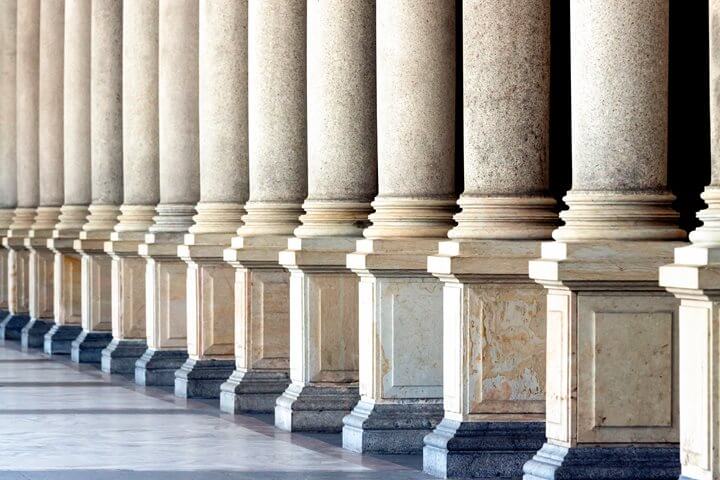 Close-up of a row of classical columns