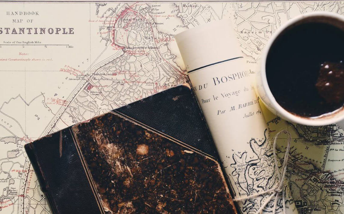 Picture of a cup of coffee on a map
