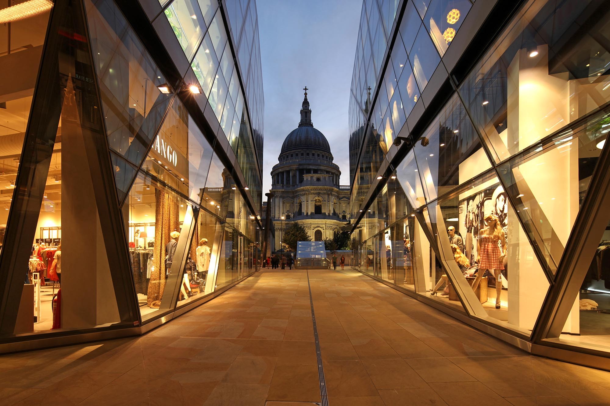 Clothes shops opposite St. Paul's Cathedral in London