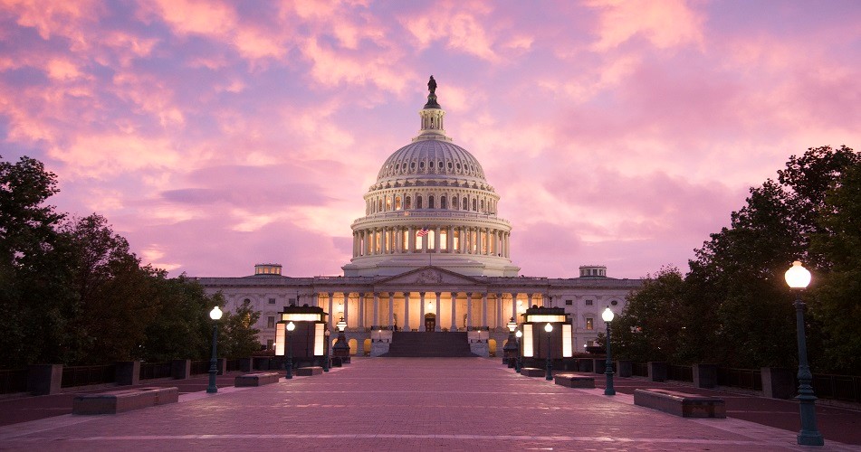 Sunset over US Capitol Building in Washington D.C.