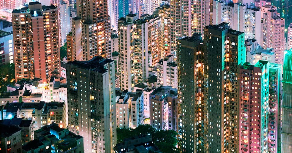Picture of skyscrapers at night