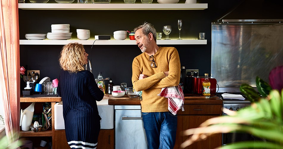 Picture of a couple arguing in a kitchen