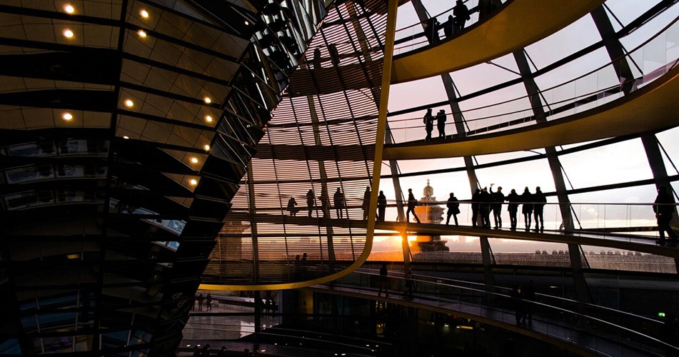 Picture of a glass building/staircase