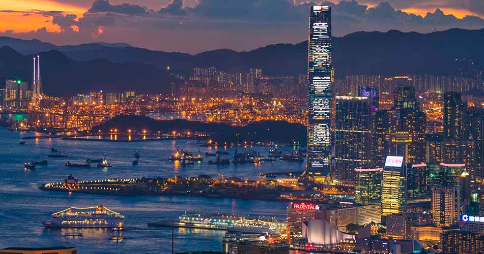 Ariel view of Hong Kong at night
