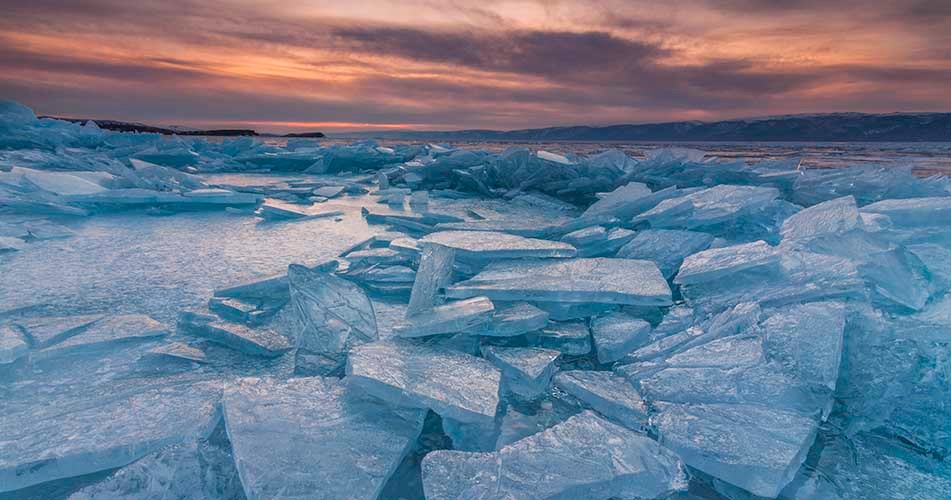 Close-up of ice at Lake Baikal in Siberia