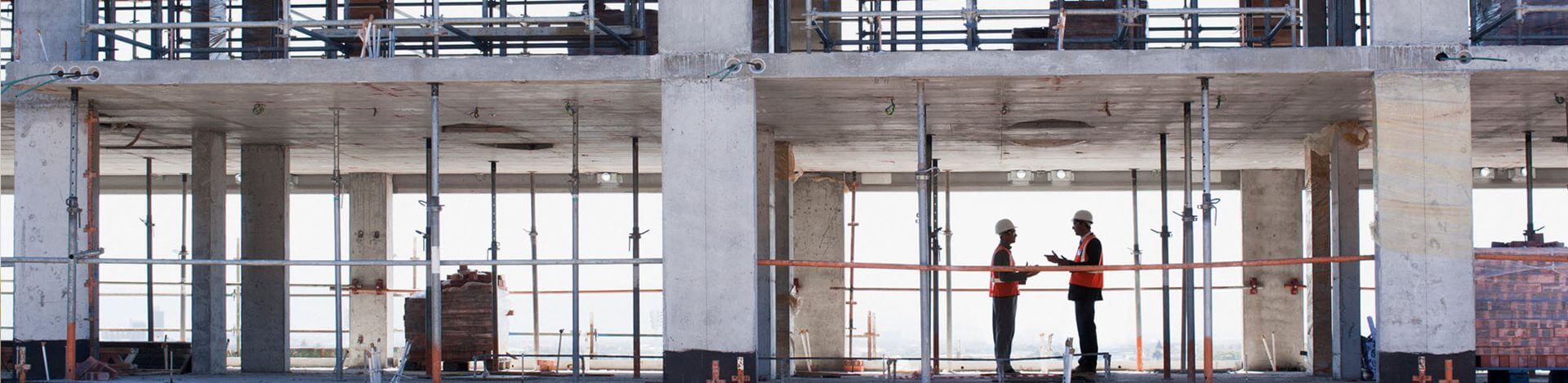Construction site with frame of new building