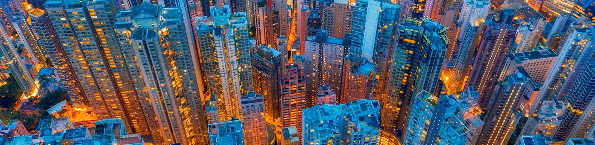 Ariel view of downtown Hong Kong by night