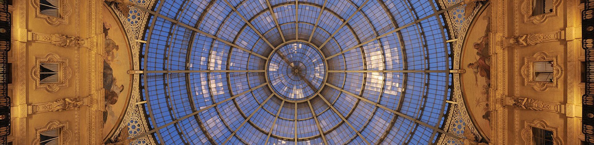 View of glass dome from beneath in Galleria Vittorio Emanuele II