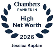 Recognition badge with navy text on white background for Jessica Kaplan ranked in Chambers High Net Worth Guide 2026