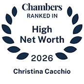 Recognition badge with navy text on white background for Christina Cacchio ranked in Chambers High Net Worth Guide 2026