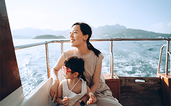 Mother and child on boat
