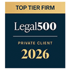 Legal 500 Private Client 2026 Top Tier Firm badge for a United States law firm