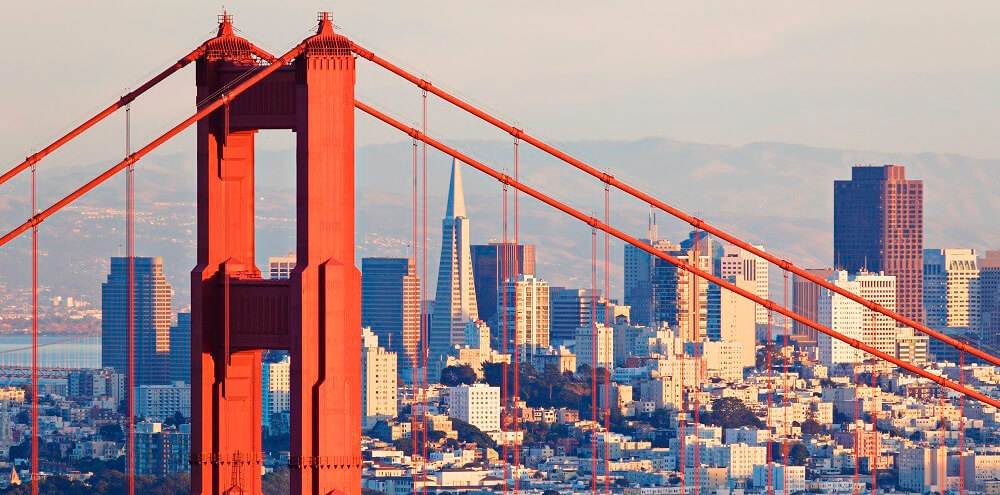 Golden gate bridge with San Francisco skyline in background