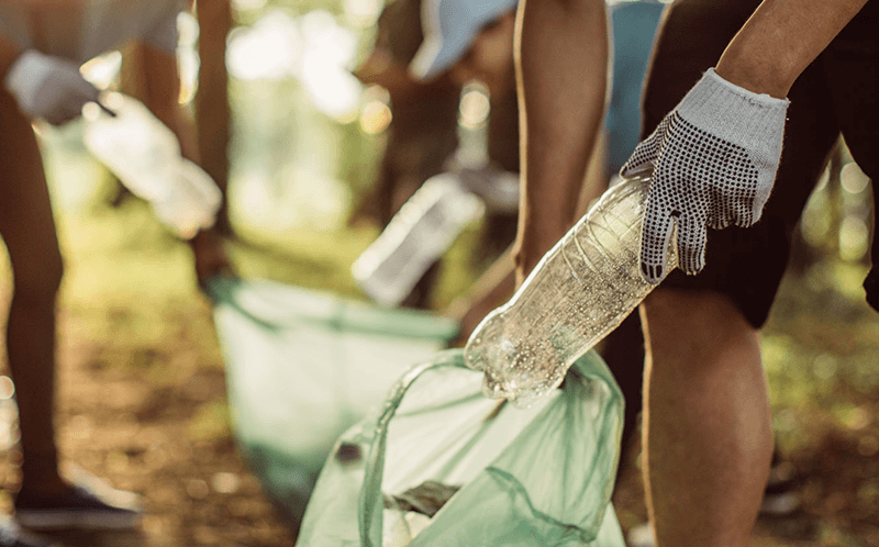 Volunteers picking up litter