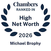 Recognition badge with navy text on white background for Michael Brophy ranked in Chambers High Net Worth Guide 2026