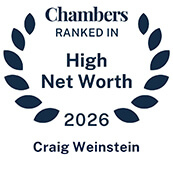 Recognition badge with navy text on white background for Craig Weinstein ranked in Chambers High Net Worth Guide 2026