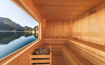 sauna overlooking lake