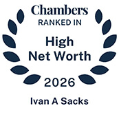 Recognition badge with navy text on white background for Ivan Sacks ranked in Chambers High Net Worth Guide 2026