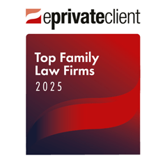 Award logo for eprivateclient's 2025 Top Family Law Firm recognition