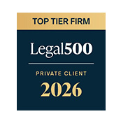 Legal 500 Private Client 2026 Top Tier Firm badge for a United States law firm