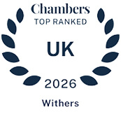 Navy blue award logo recognizing Withers UK team as a top ranked firm in the 2026 edition of Chambers UK directory
