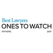 Recognition badge with red text on white background for Best Lawyers Ones to watch 2027 for Courtney Sorensen