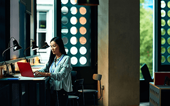 Business woman working on laptop