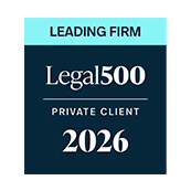 Legal 500 Private Client 2026 Leading Firm badge for a United States law firm recognized for excellence in art and cultural property law and private client services