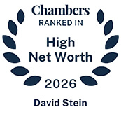 Recognition badge with navy text on white background for David Stein ranked in Chambers High Net Worth Guide 2026