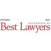 Recognition badge with red text on white background for Best Lawyers 2027