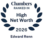 Recognition badge with navy text on white background for Edward Renn ranked in Chambers High Net Worth Guide 2026