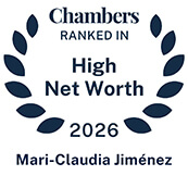 Recognition badge with navy text on white background for Mari-Claudia Jimenez ranked in Chambers High Net Worth Guide 2026