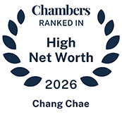 Recognition badge with navy text on white background for Chang Chae ranked in Chambers High Net Worth Guide 2026